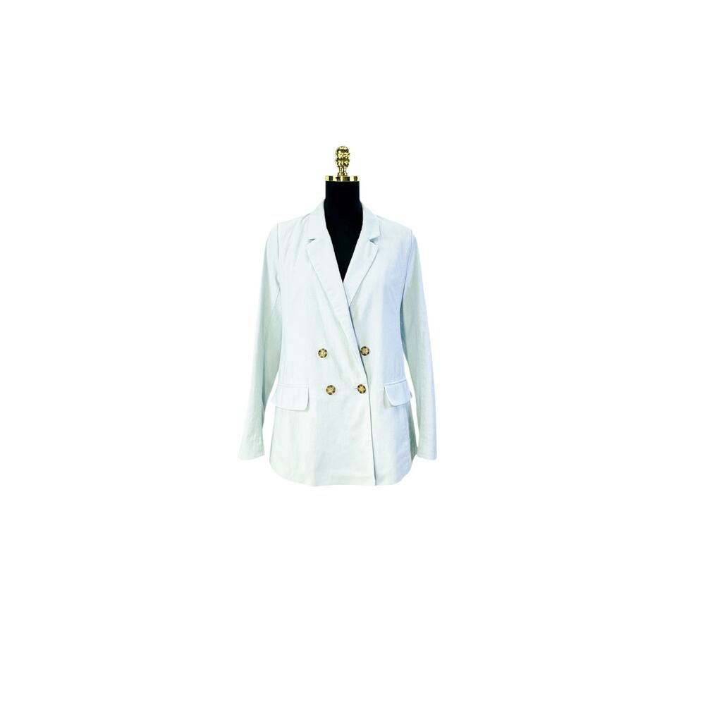 Abercrombie & Fitch Double-Breasted Blue Linen Blazer